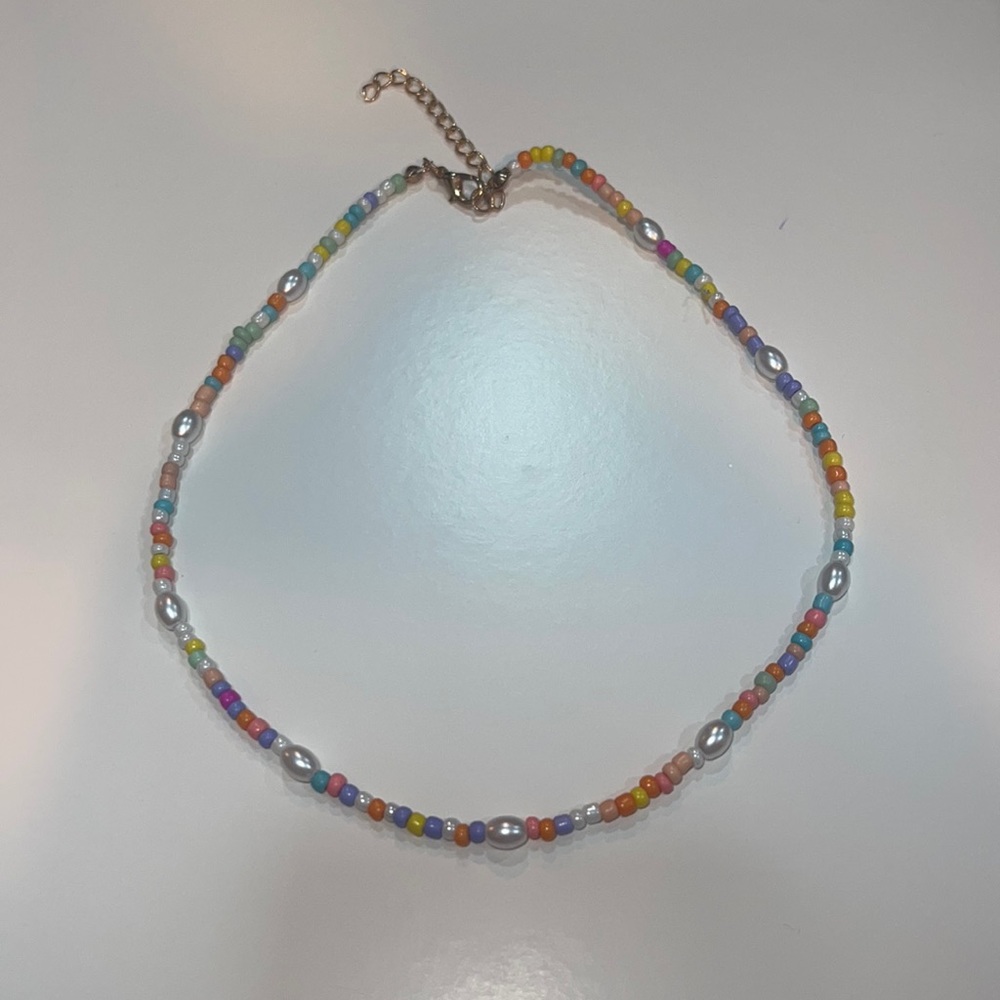 pearl and rainbow bead choker